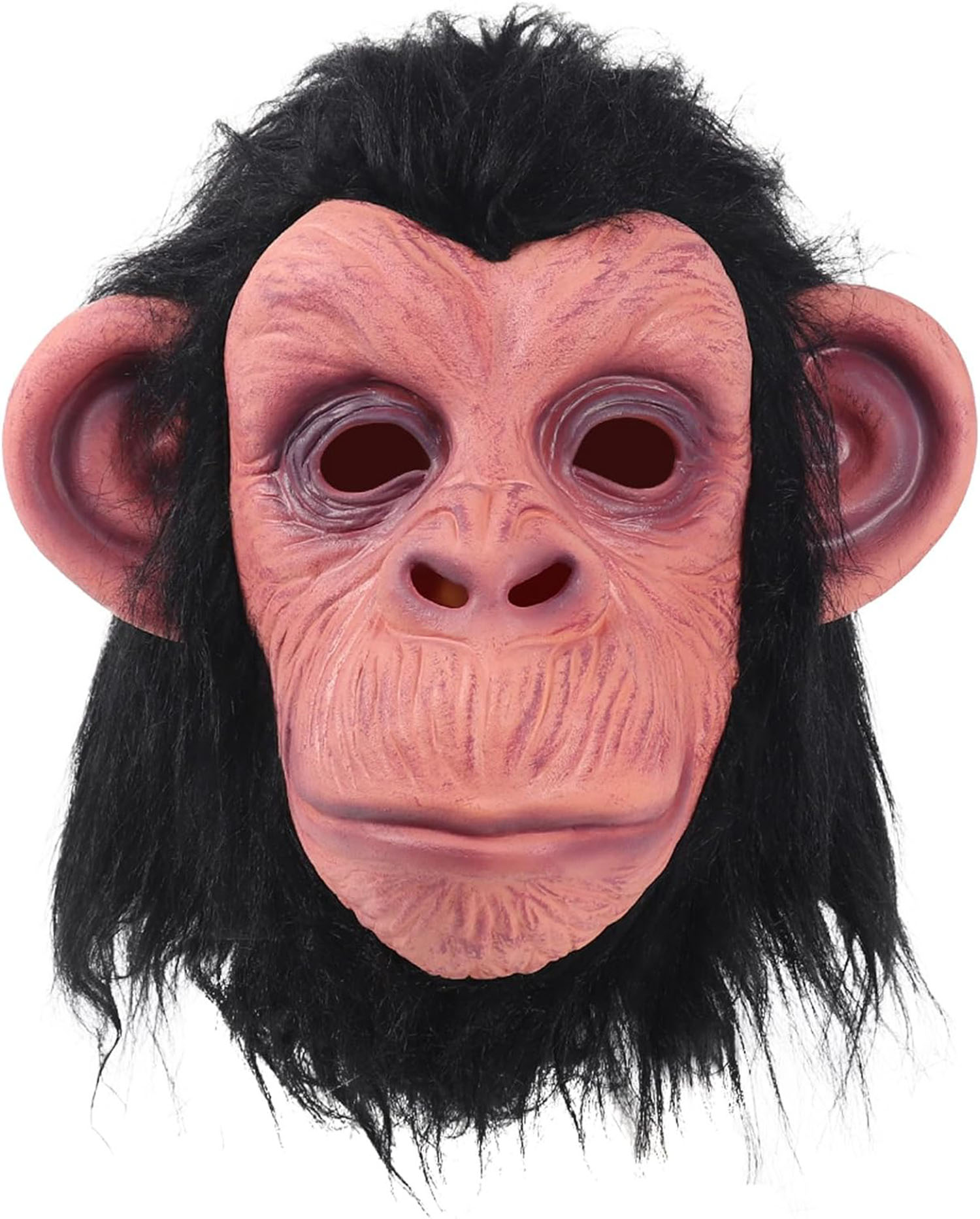 Siyah Saçlı Kafaya Tam Geçmeli Lateks Şempanze Maskesi - Lateks Maymun Orangutan Goril Maske Et Maske (Lisinya)