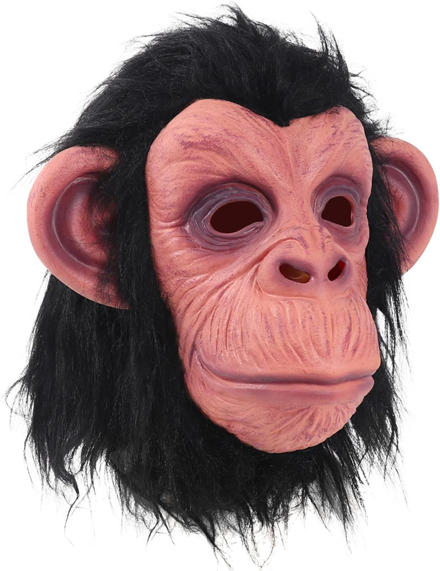Siyah Saçlı Kafaya Tam Geçmeli Lateks Şempanze Maskesi - Lateks Maymun Orangutan Goril Maske Et Maske (Lisinya)