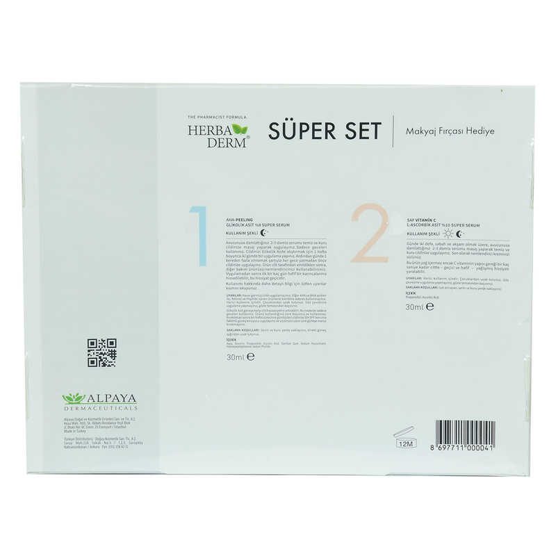 Lisinya214 Süper Set Superserum Aha-Peeling 30 ML + Saf Vitamin C 30 ML + Hediye Makyaj Fırçası