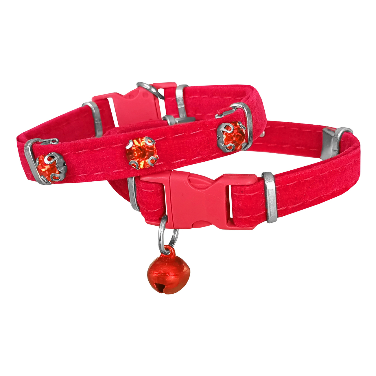 Lisinya205  Kadife Kedi Boyun Tasması Taşlı 20-32 cm Kırmızı