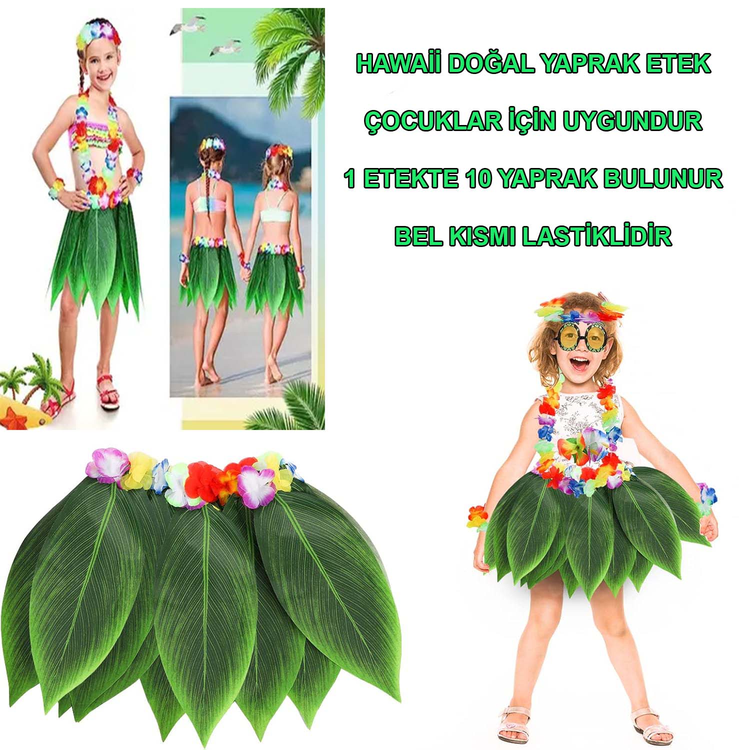 Tropikal Esintili Hawaii Yapraklı Parti Eteği Çocuk Boy Tropikal Esintili Hawaii Yapraklı Parti Eteği Çocuk Boy