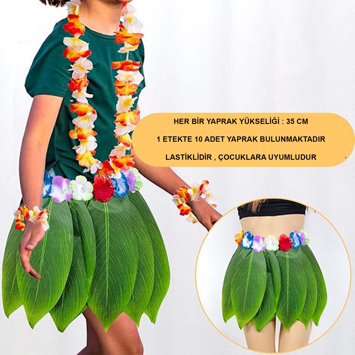 Tropikal Esintili Hawaii Yapraklı Parti Eteği Çocuk Boy Tropikal Esintili Hawaii Yapraklı Parti Eteği Çocuk Boy