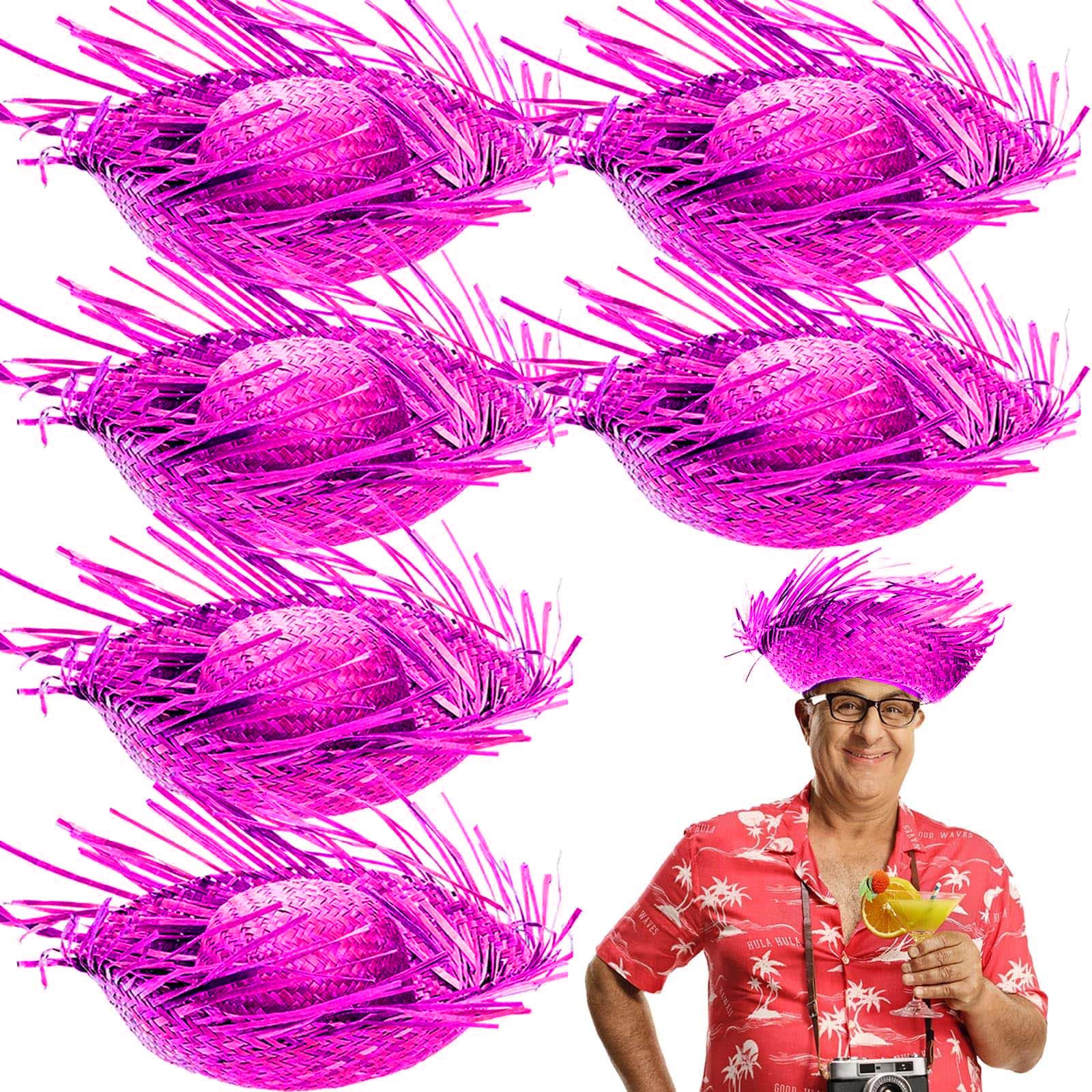 Tropikal Parti Pembe Fuşya Hasır Hawaii Şapkası 13x36 cm Tropikal Parti Pembe Fuşya Hasır Hawaii Şapkası 13x36 cm