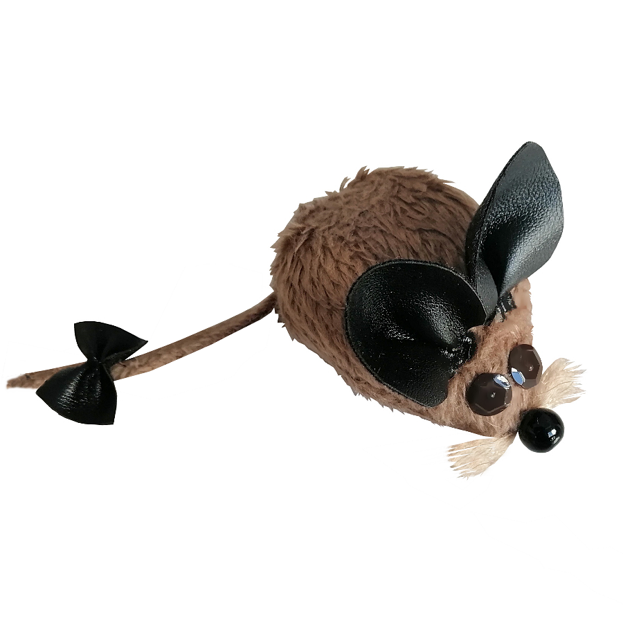 Kedi Oyuncağı Bıyıklı Peluş Fare 4,5 x 6-15 cm Taba - Lisinya