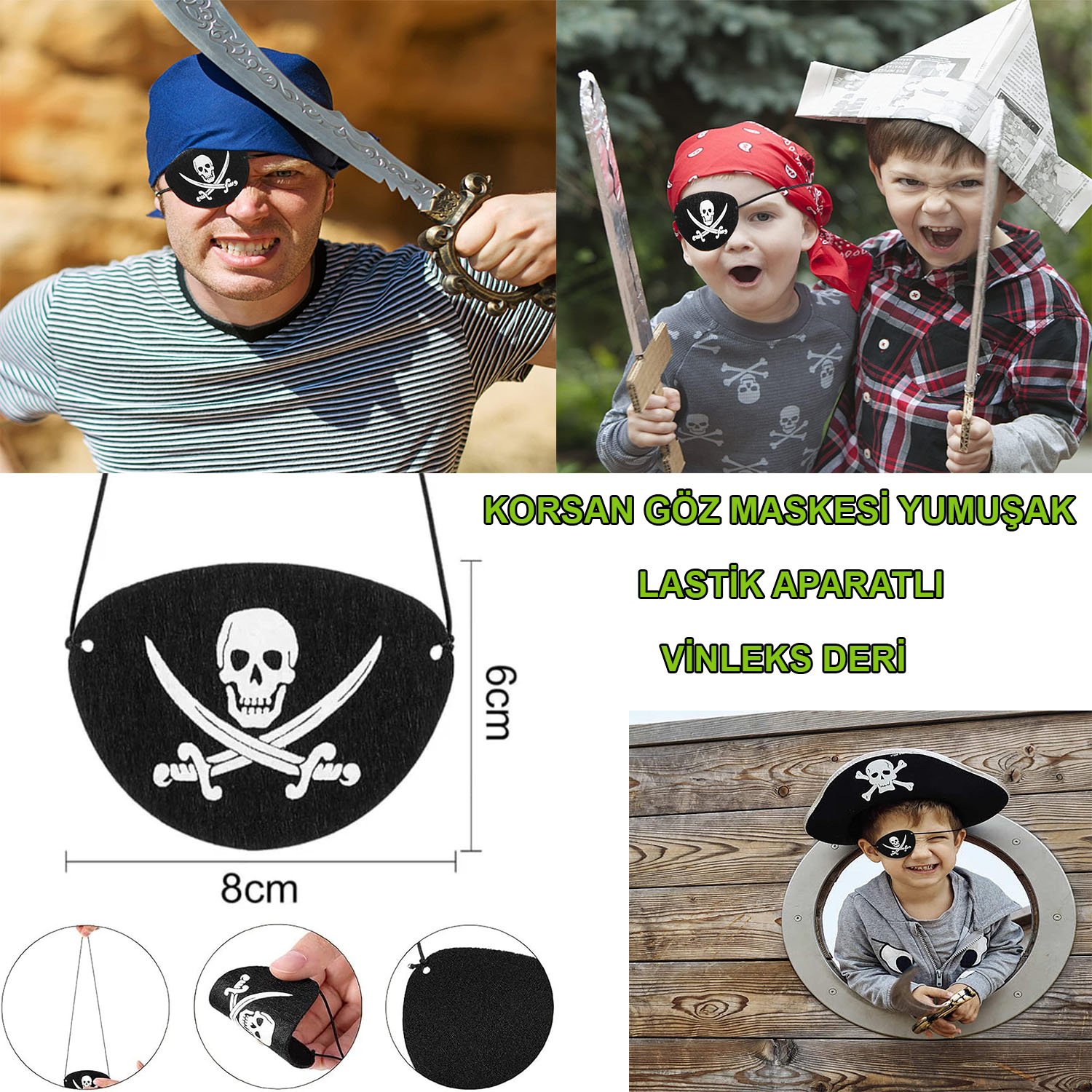 Vinleks Deri Korsan Göz Bandı Göz Maskesi Lastikli Vinleks Deri Korsan Göz Bandı Göz Maskesi Lastikli