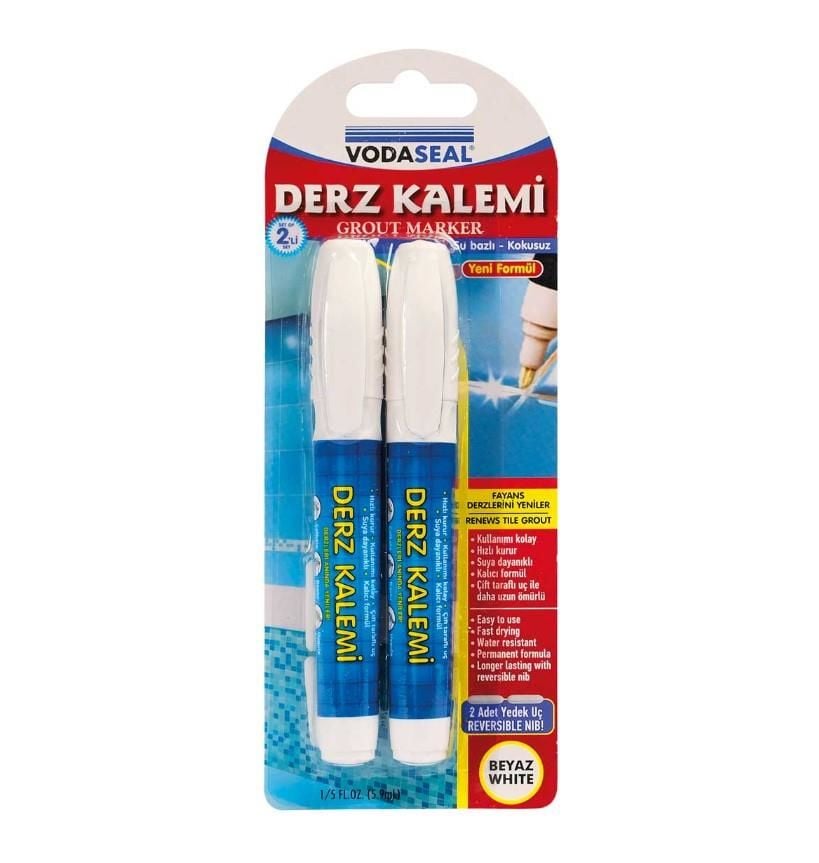 Vodaseal Çift Uçlu Su Bazlı Kokusuz Kalıcı Derz Kalemi Beyaz 2 Adet Vodaseal Çift Uçlu Su Bazlı Kokusuz Kalıcı Derz Kalemi Beyaz 2 Adet