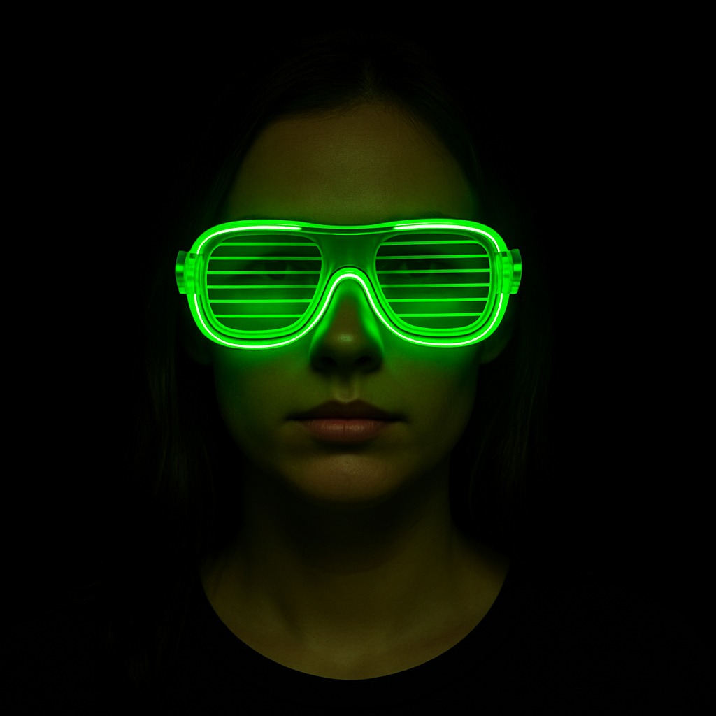 Yeşil LED Işıklı Parti Gözlüğü – Neon Glow Şerit Gözlük 3 Modlu