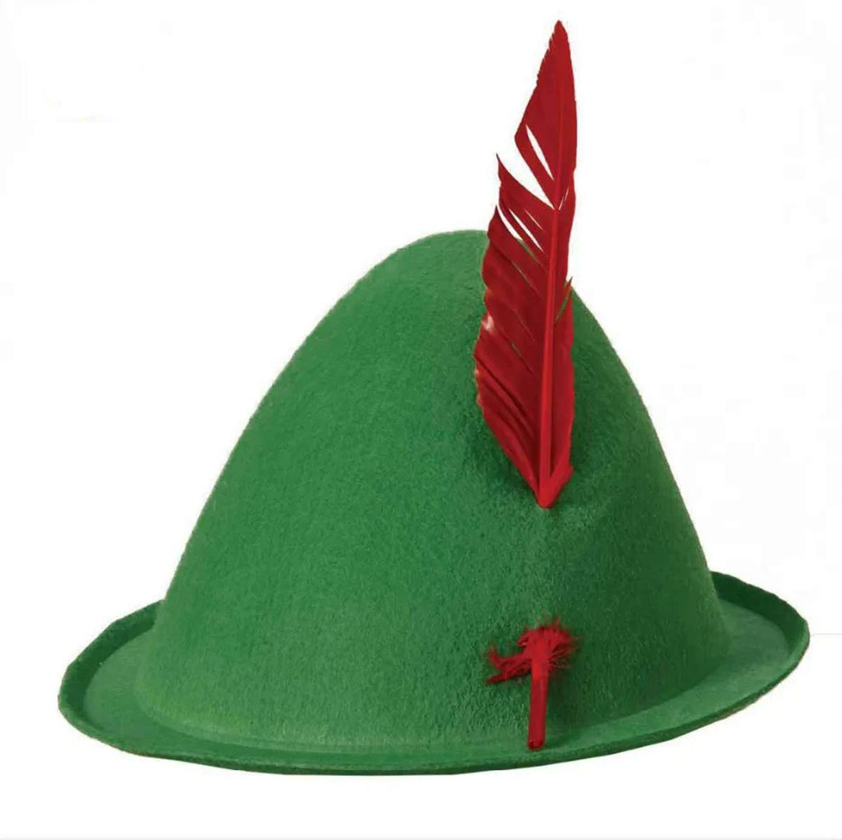 Yeşil Renk Kırmızı Tüylü Peter Pan Şapkası Robin Hood Şapkası 24X23 cm (Lisinya)