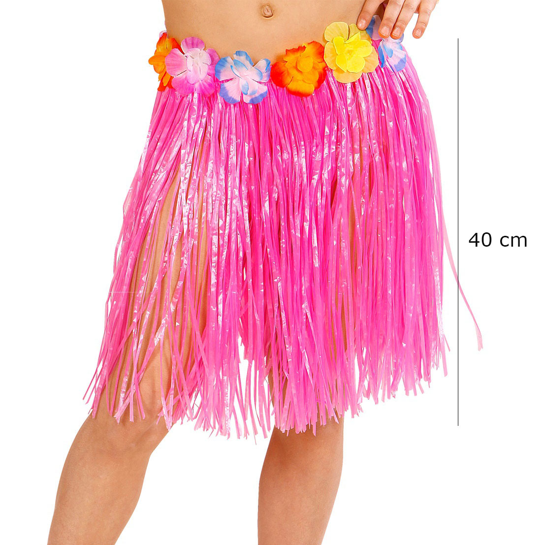 Yetişkin ve Çocuk Uyumlu Pembe Renk Püsküllü Hawaii Luau Hula Etek 40 cm (Lisinya)