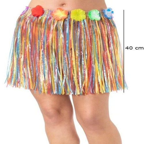 Yetişkin ve Çocuk Uyumlu Rengarenk Püsküllü Hawaii Luau Hula Etek 40 cm (Lisinya)
