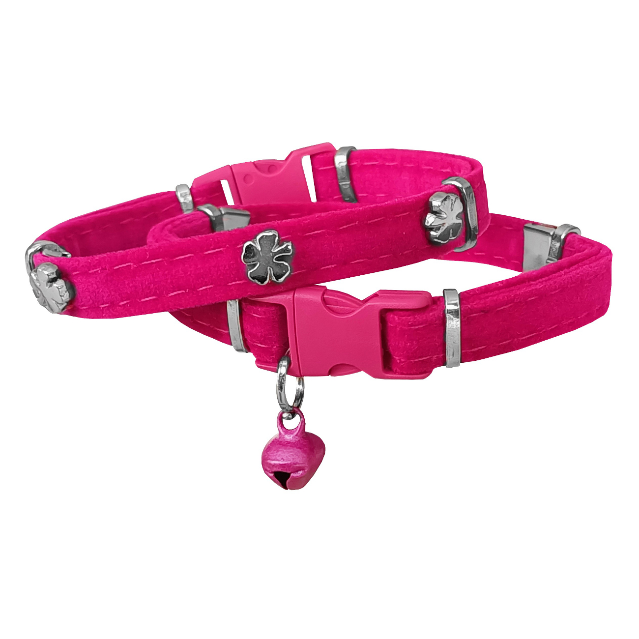Lisinya205  Kadife Kedi Boyun Tasması Yoncalı 20-32 cm Pembe