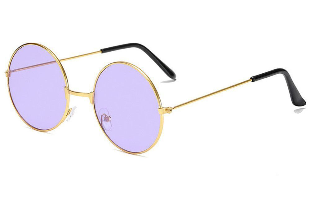 Yuvarlak Cam John Lennon Tarzı Gold Çerçeveli Mor Gözlük (Lisinya)