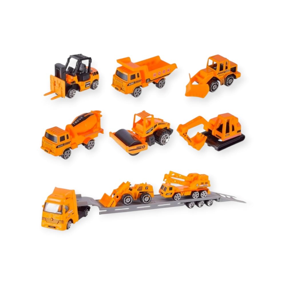10 Parça Araç Taşıyan Tır Seti - Die Cast - DS047 - İnşaat (Lisinya)