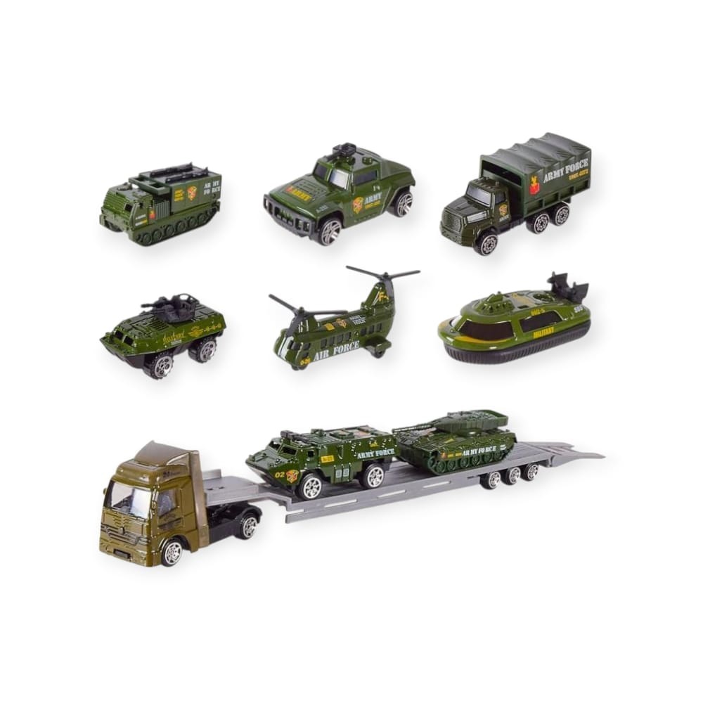 10 Parça Araç Taşıyan Tır Seti - Die Cast - DS047 - Askeri (Lisinya)