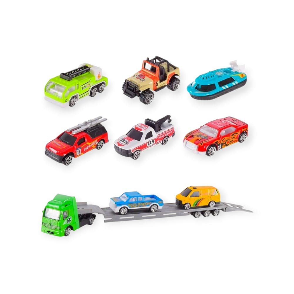 10 Parça Araç Taşıyan Tır Seti - Die Cast - DS047 - City (Lisinya)