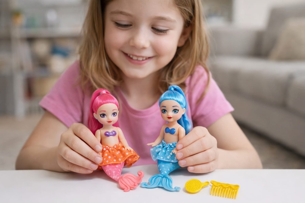 2'li Deniz Kızı Bebek Seti - Hareketli Eklemler ve Aksesuarlı - Pembe & Mavi (Lisinya)