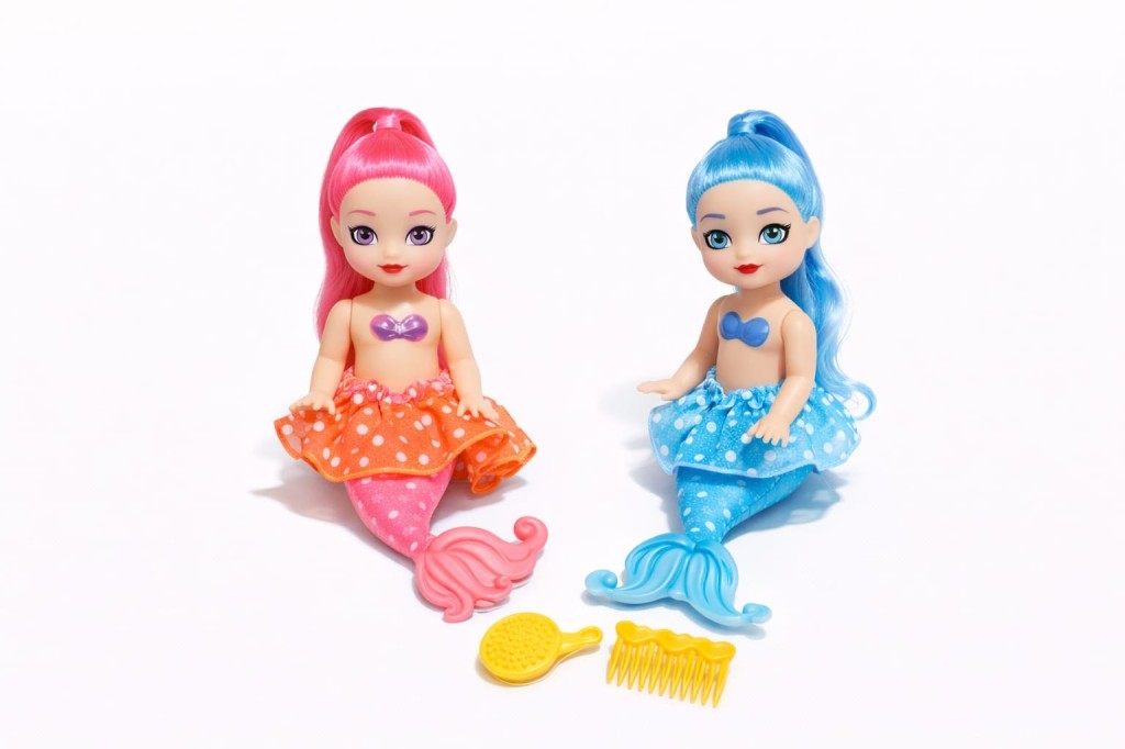 2'li Deniz Kızı Bebek Seti - Hareketli Eklemler ve Aksesuarlı - Pembe & Mavi (Lisinya)