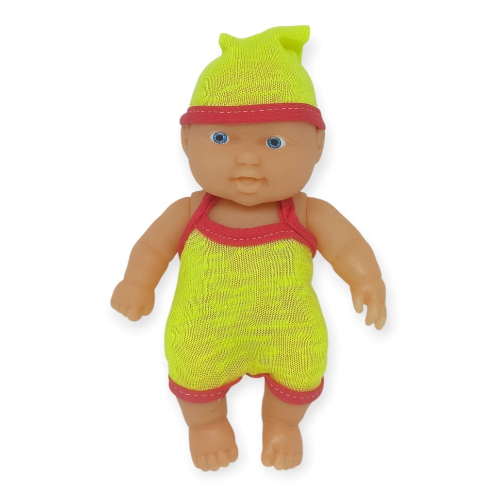 20 cm Sevimli Et Bebek - Çıkarılabilir Neon Kıyafetli Gerçekçi Oyuncak Bebek   - Sarı - Kırmızı (Lisinya)