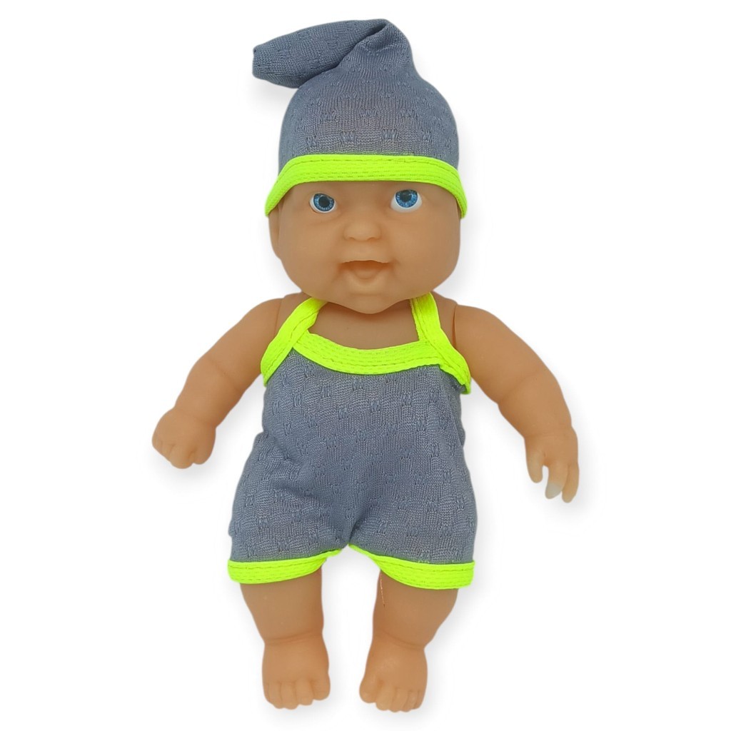 20 cm Sevimli Et Bebek - Çıkarılabilir Neon Kıyafetli Gerçekçi Oyuncak Bebek   - Gri - Sarı  (Lisinya)