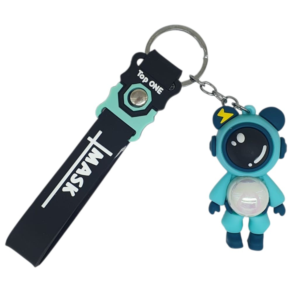 Figürlü ve Işıklı Silikon Anahtarlık - Astronot - Turkuaz (Lisinya)