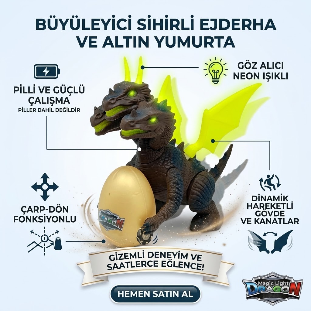 Pilli Yerde Gezen Sesli Figür  - 3 Başlı Mitolojik Ejderha (Lisinya)