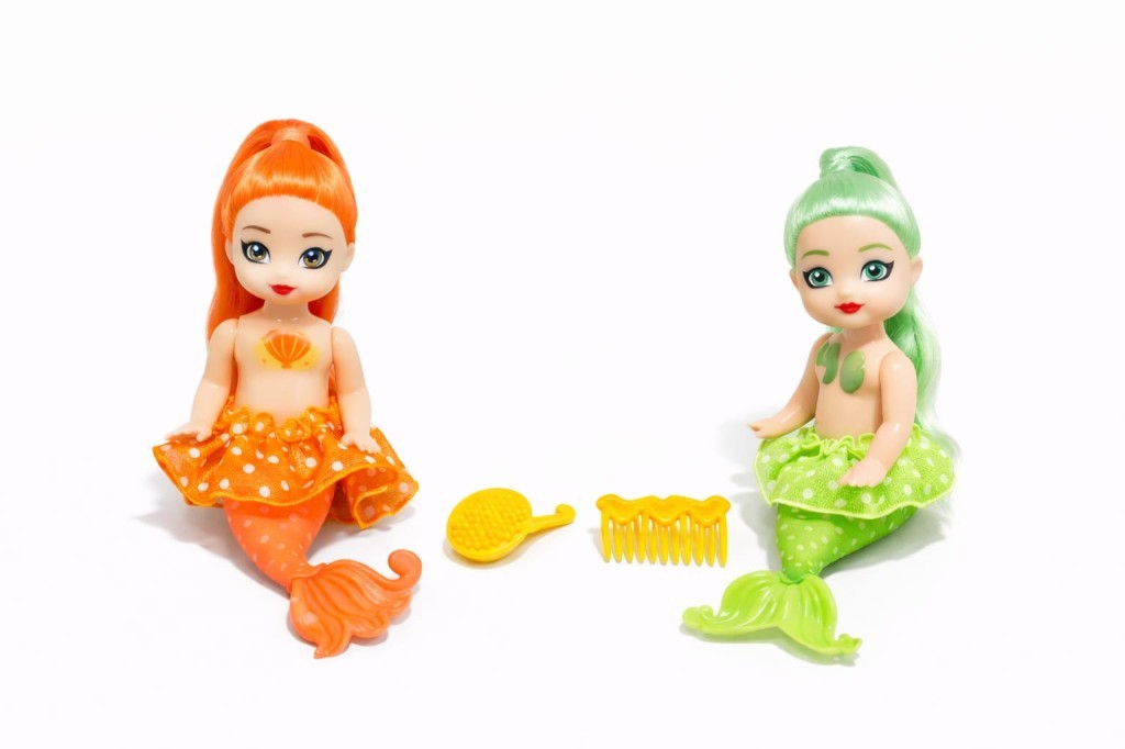 2'li Deniz Kızı Bebek Seti - Hareketli Eklemler ve Aksesuarlı -Turuncu & Yeşil (Lisinya)