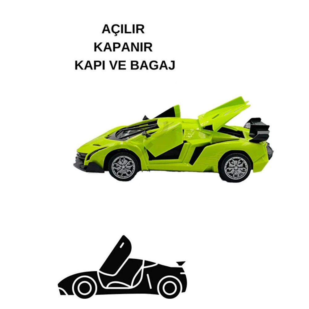 Uzaktan Kumandalı Spor Araba Kapıları Kumanda Kontrollü 1/18 - 789-104 - Yeşil (Lisinya)