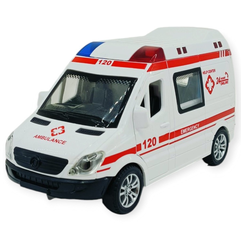 Ambulans Arabası Işıklı Sesli Sürtmeli Plastik 15cm (Lisinya)