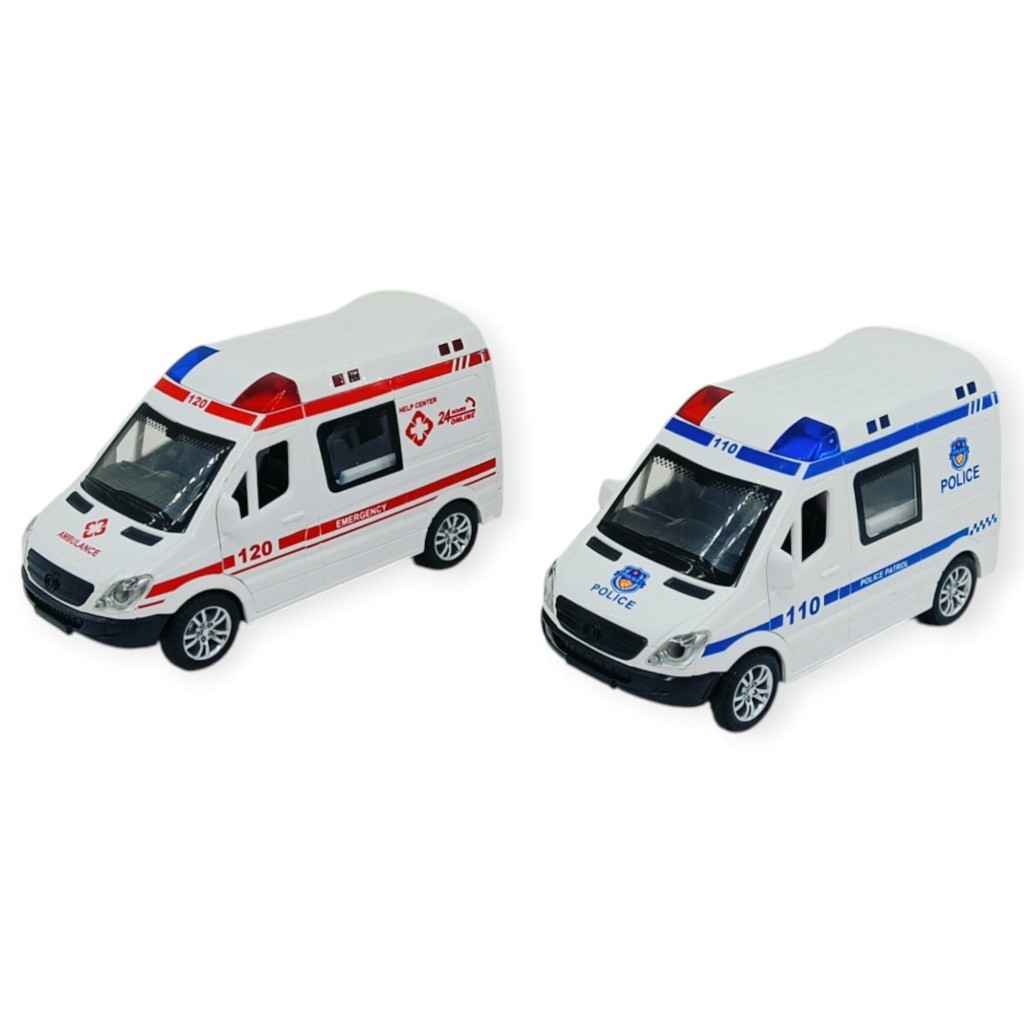 Polis Ambulans Arabası Işıklı Sesli Sürtmeli Plastik 2li Set 15cm (Lisinya)