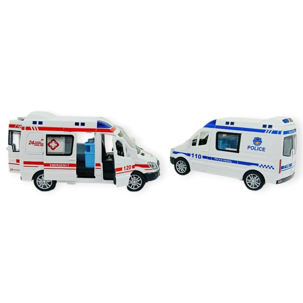 Polis Ambulans Arabası Işıklı Sesli Sürtmeli Plastik 2li Set 15cm (Lisinya) Polis Ambulans Arabası Işıklı Sesli Sürtmeli Plastik 2li Set 15cm (Lisinya)