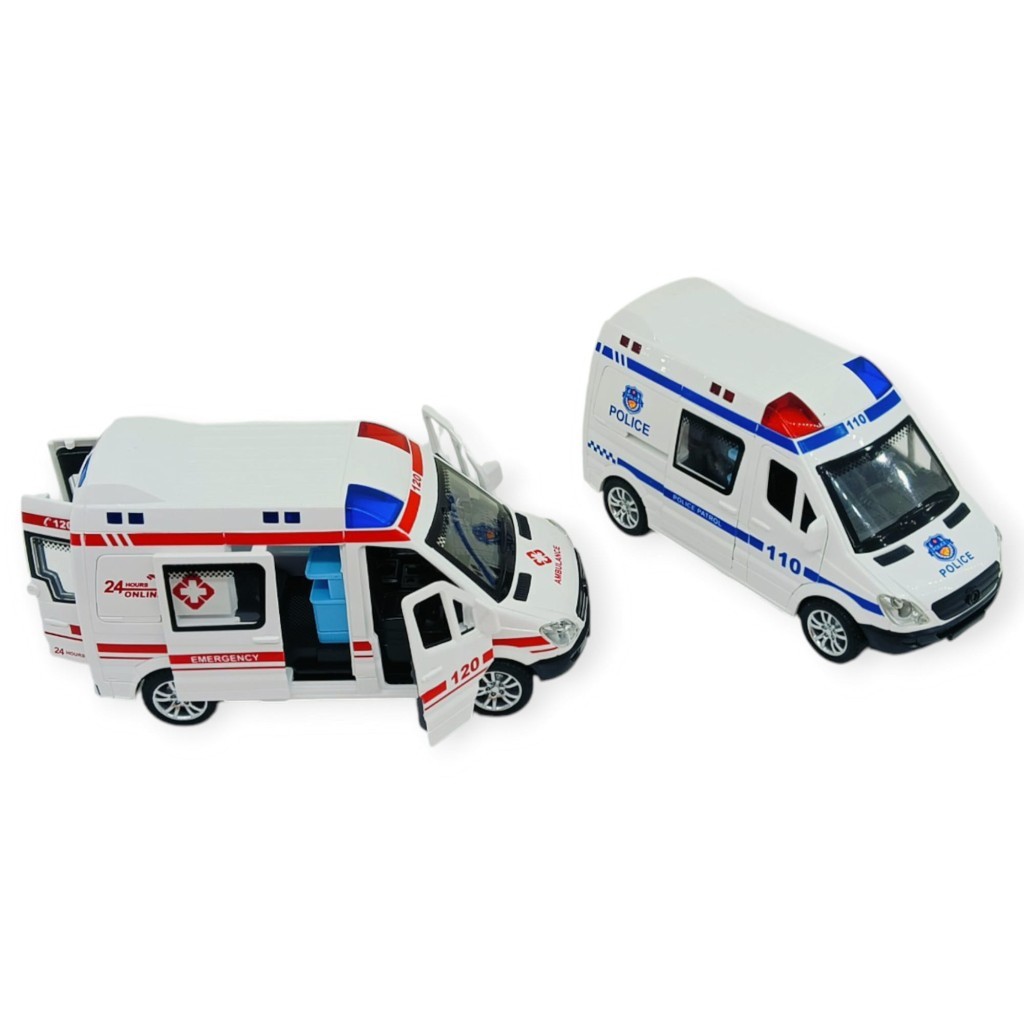 Polis Ambulans Arabası Işıklı Sesli Sürtmeli Plastik 2li Set 15cm (Lisinya) Polis Ambulans Arabası Işıklı Sesli Sürtmeli Plastik 2li Set 15cm (Lisinya)