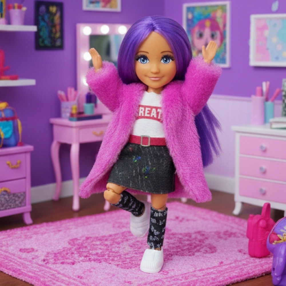 Ankiki Moda İkonu Bebek Figür 13 cm  - Mor Saçlı "Great" Stil (Etekli Kombin) (Lisinya)