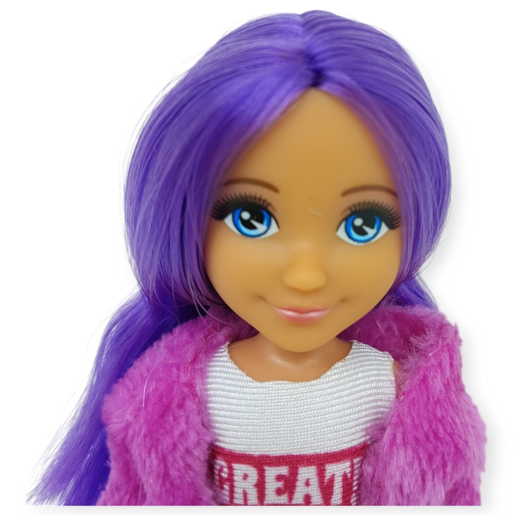 Ankiki Moda İkonu Bebek Figür 13 cm  - Mor Saçlı "Great" Stil (Etekli Kombin) (Lisinya)