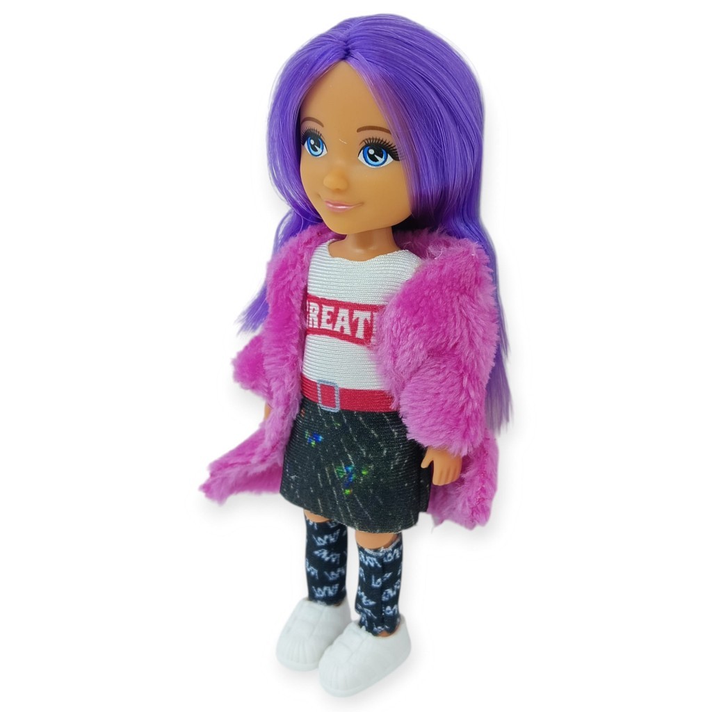 Ankiki Moda İkonu Bebek Figür 13 cm  - Mor Saçlı "Great" Stil (Etekli Kombin) (Lisinya)