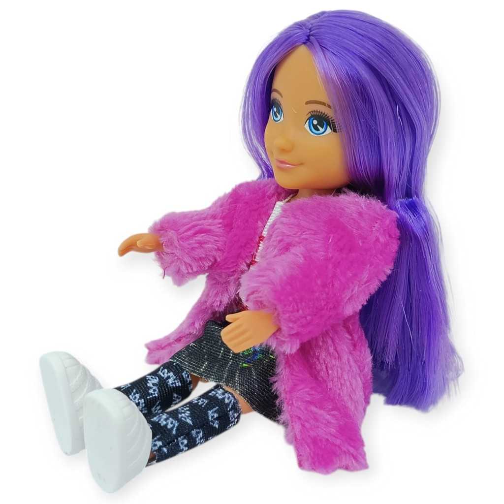 Ankiki Moda İkonu Bebek Figür 13 cm  - Mor Saçlı "Great" Stil (Etekli Kombin) (Lisinya)