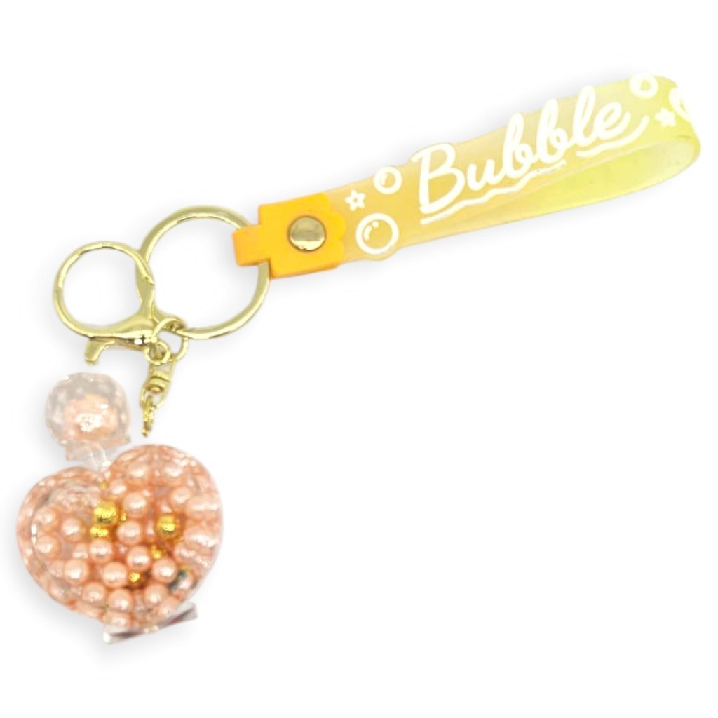 Bubble Serisi Silikon Bileklikli Sulu Kristal Kalp Çanta Süsü ve Anahtarlık - Sarı (Lisinya)