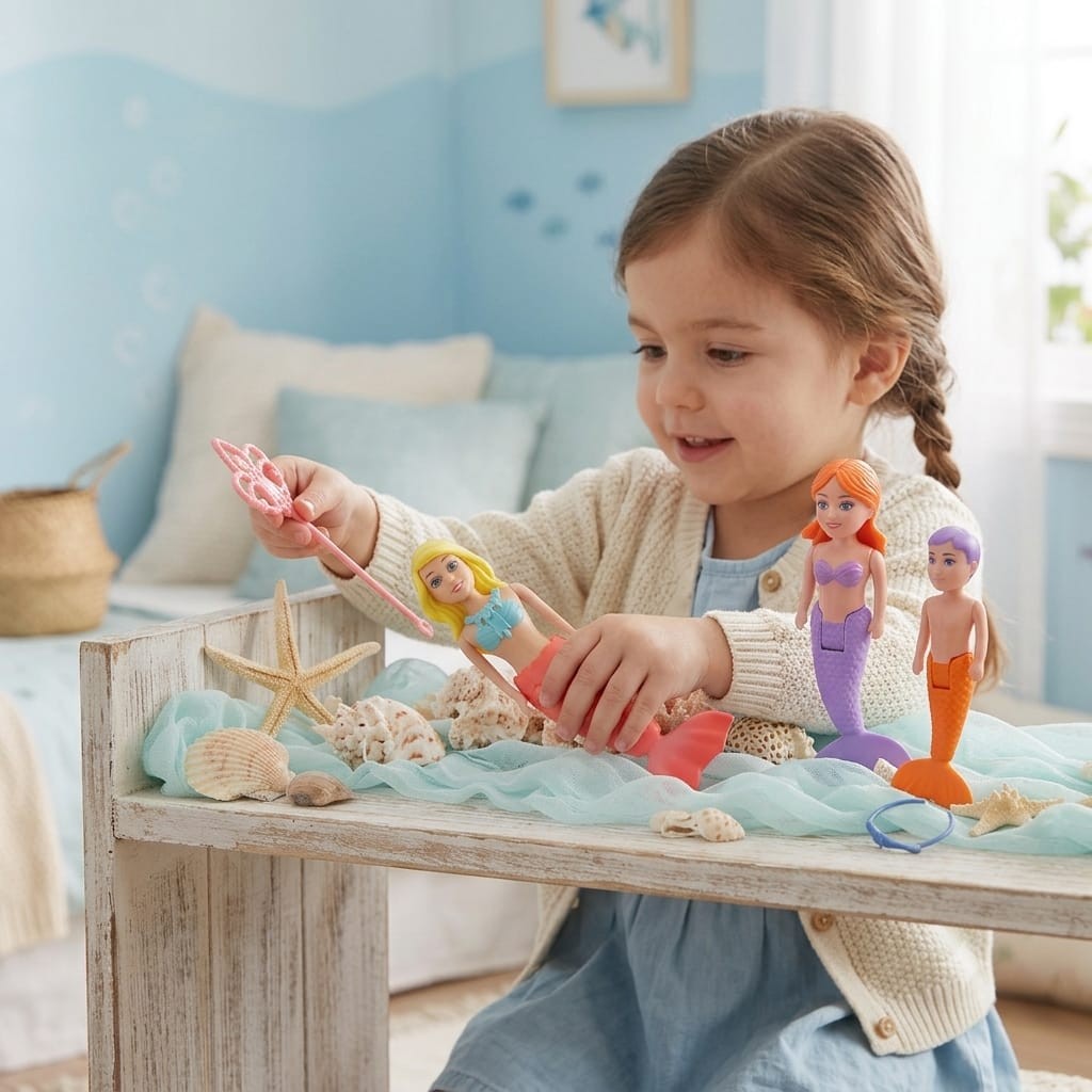 Büyülü Deniz Kızı 3 lü Oyuncak Bebek Seti - Havuz ve Banyo Eğlencesi - Mavi (Lisinya)