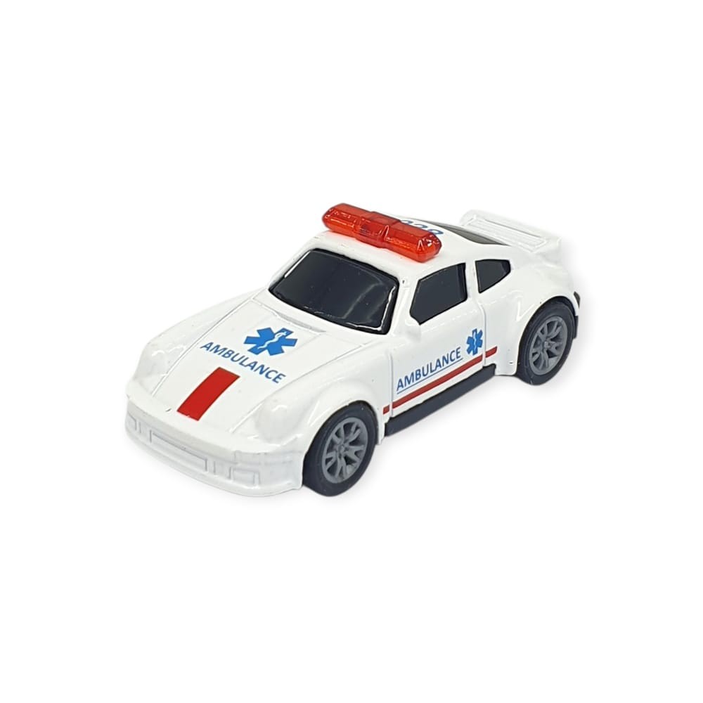 Çek Bırak Metal Küçük Arabalar 8 cm - SH40031 - Beyaz Ambulans Arabası (Lisinya)