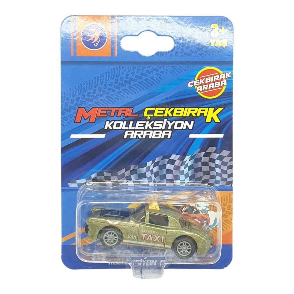 Çek Bırak Metal Küçük Arabalar 8 cm - SH40031 - Haki Taxi (Lisinya)