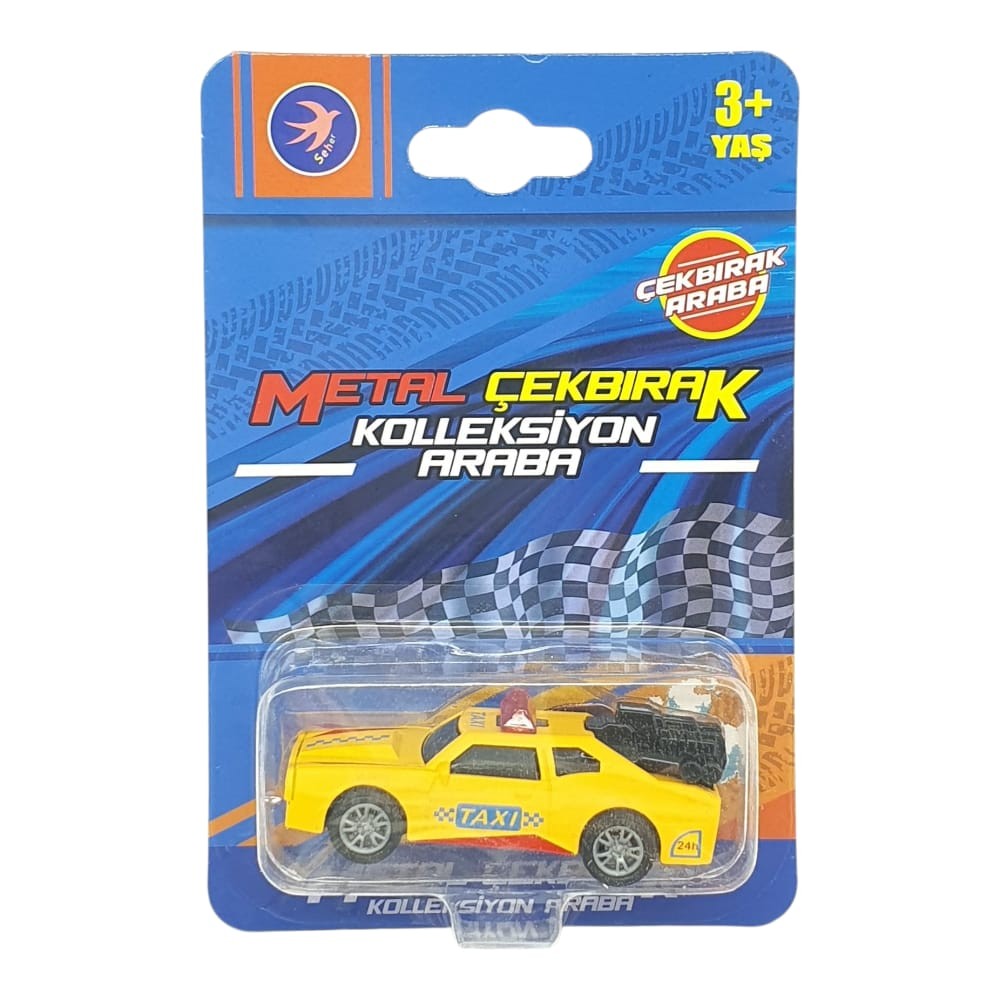 Çek Bırak Metal Küçük Arabalar 8 cm - SH40031 - Sarı Taxi (Lisinya)