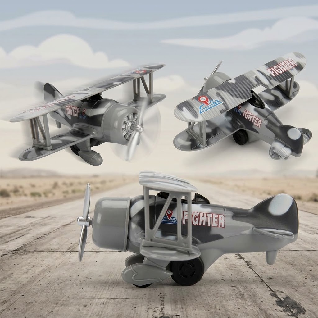 Die-Cast Çek-Bırak Uçak 15 cm Oyuncak - Gri (Lisinya)