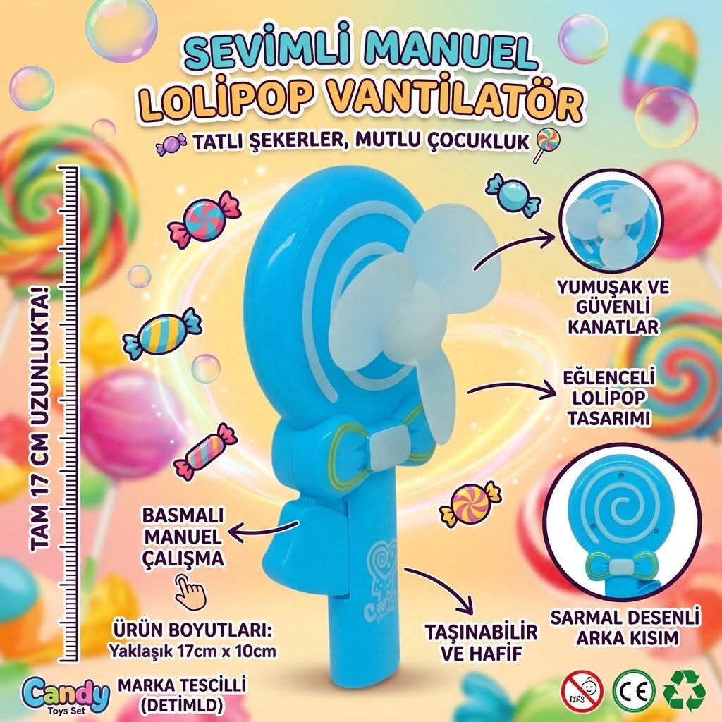 Lolipop Model El Fanı - Mavi (Lisinya)