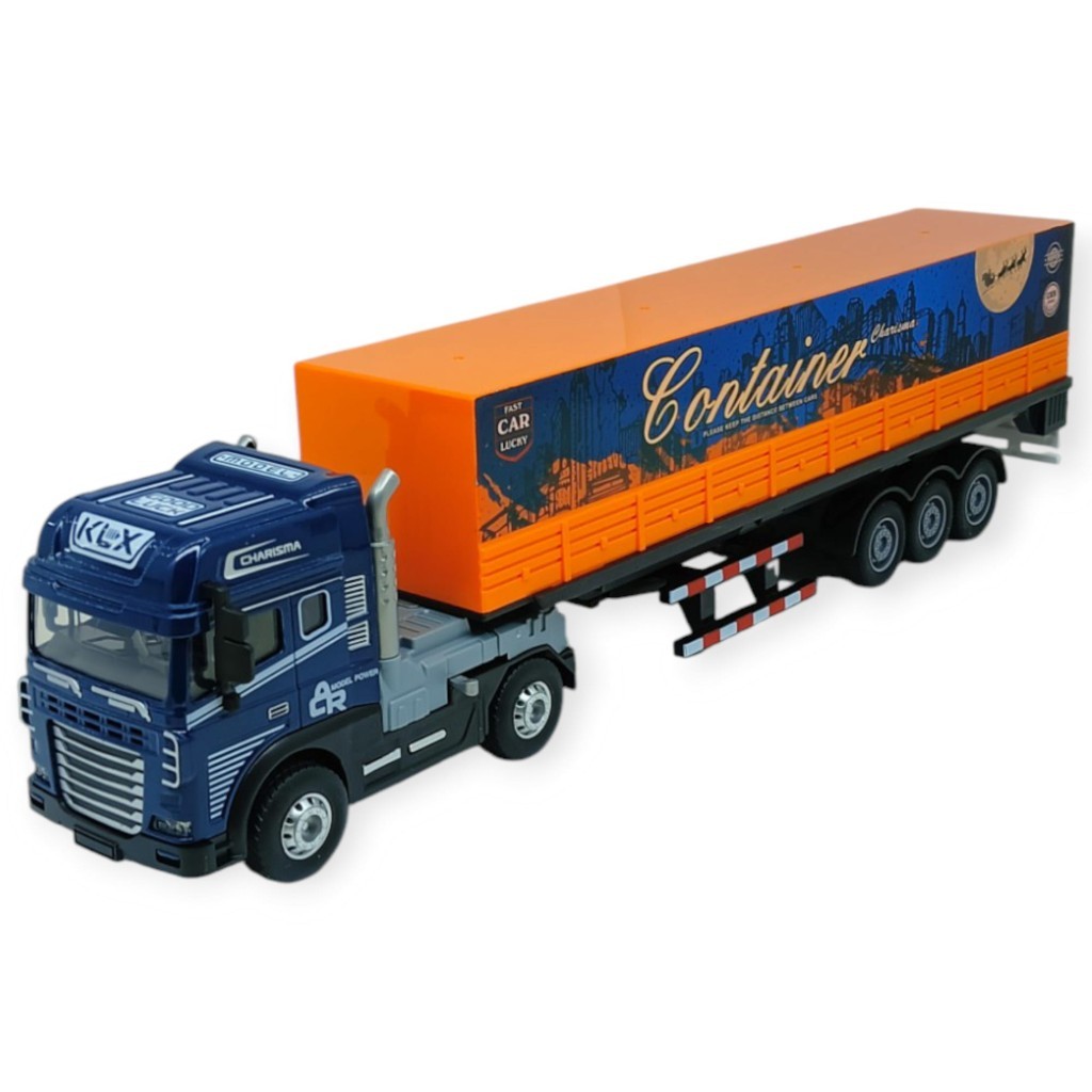 Metal Tır 1:24 - Sesli Işıklı Konteyner Taşıyıcı Tır 39 cm - Lacivert (Lisinya)