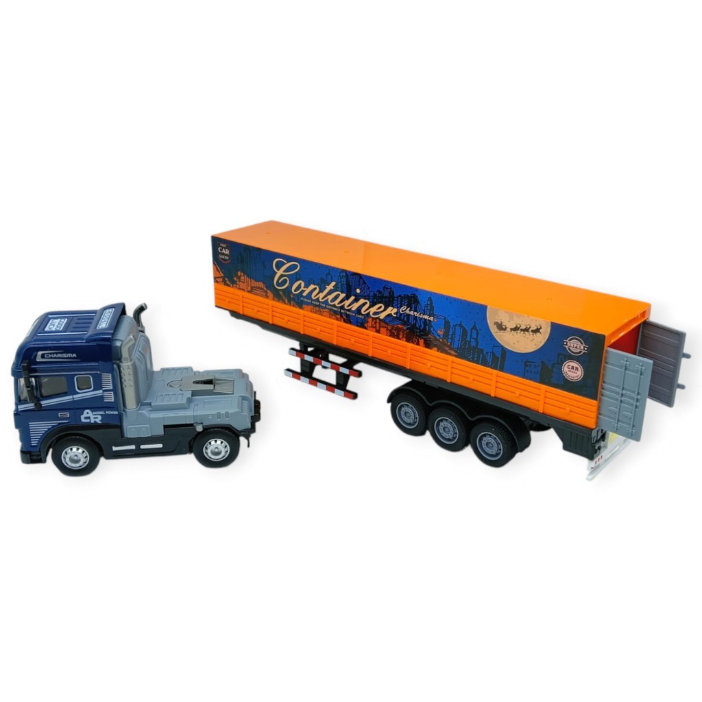 Metal Tır 1:24 - Sesli Işıklı Konteyner Taşıyıcı Tır 39 cm - Lacivert (Lisinya)