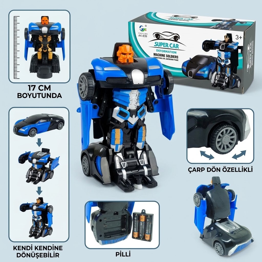 Robota Dönüşen Araba - Pilli Yerde Gezen Spor Araba - AK-839 (Lisinya)