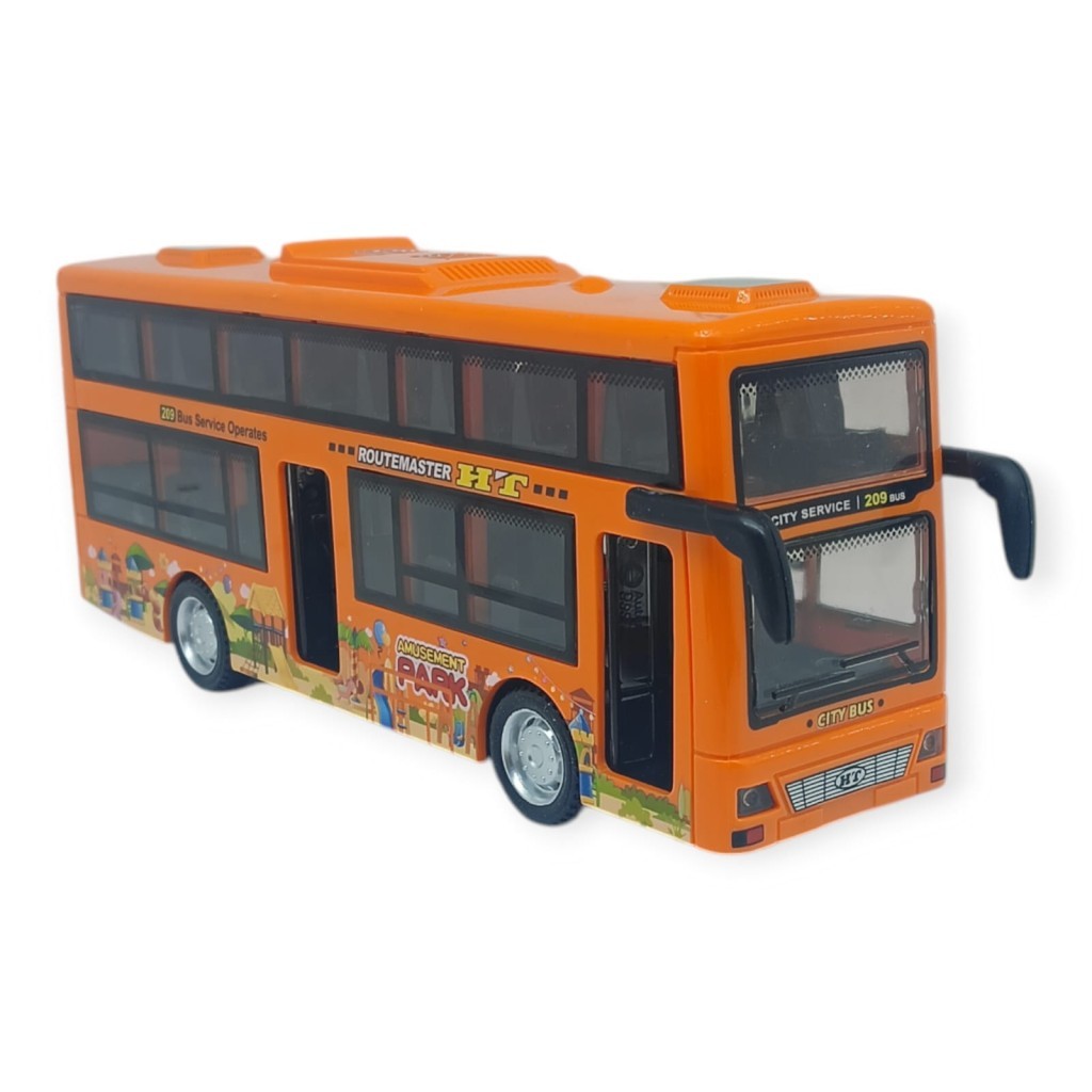 Sesli Işıklı Çift Katlı Otobüs 20 cm - Turuncu (Lisinya)