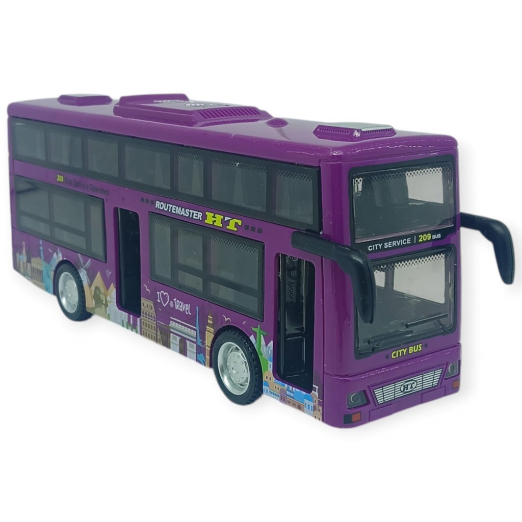 Sesli Işıklı Çift Katlı Otobüs 20 cm - Mor (Lisinya)