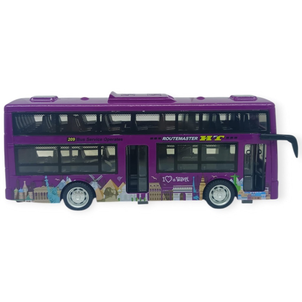 Sesli Işıklı Çift Katlı Otobüs 20 cm - Mor (Lisinya)