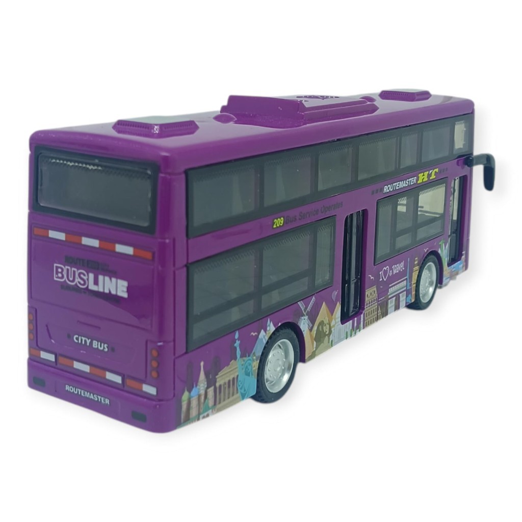Sesli Işıklı Çift Katlı Otobüs 20 cm - Mor (Lisinya)