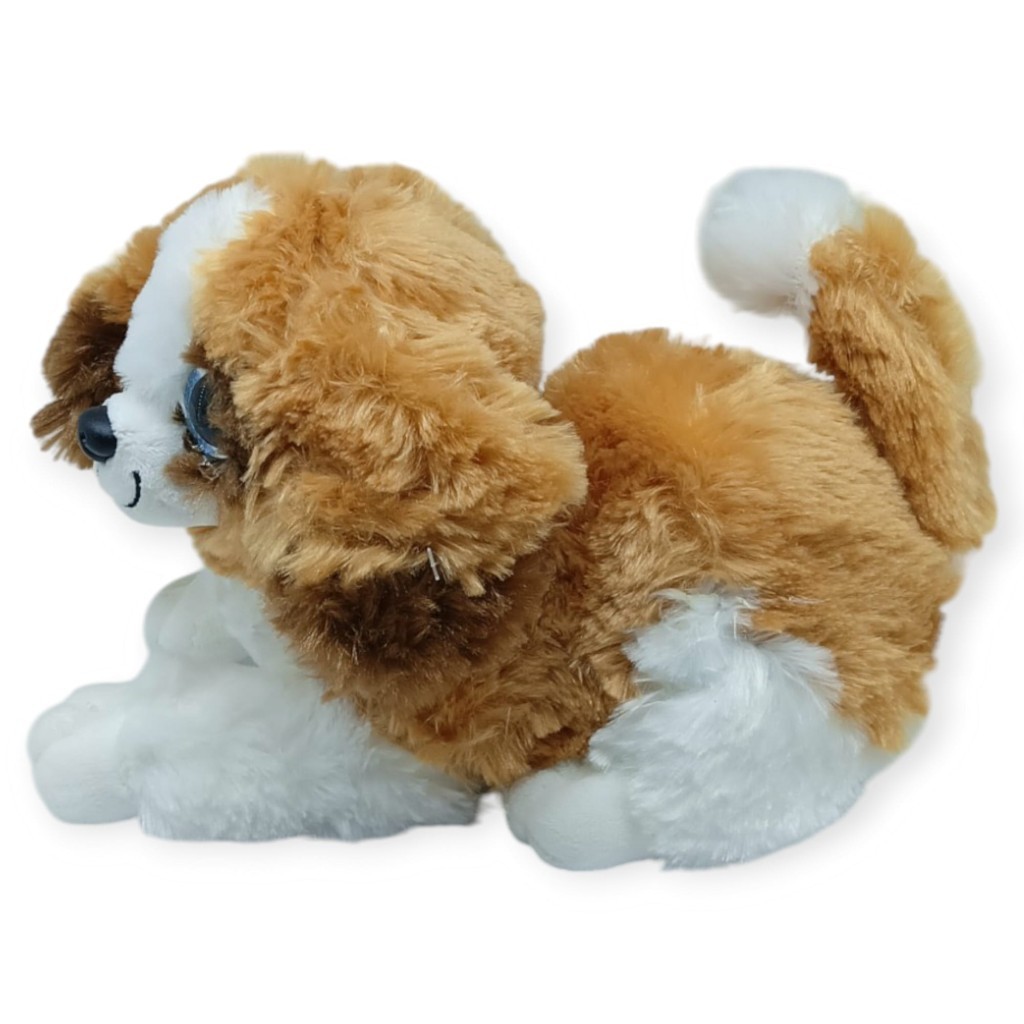 Sesli Peluş Yatan Kedi 30 cm - Kahve Beyaz (Lisinya)